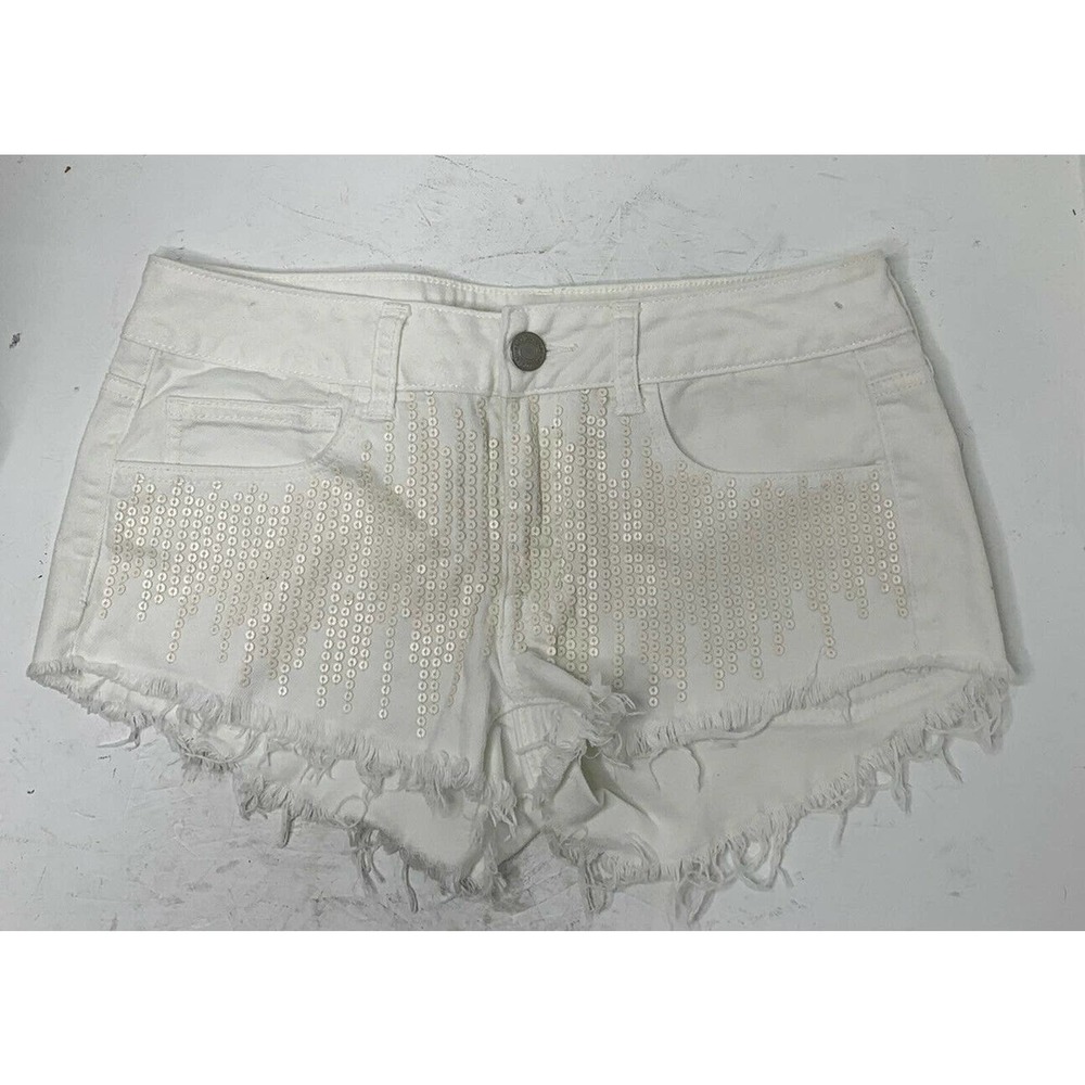 AMERICAN EAGLE Stretch Sequins Cut Off Jean Shorts